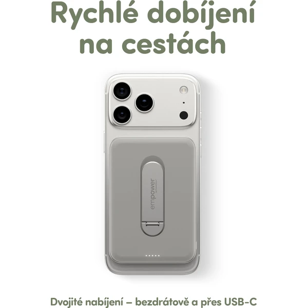 PanzerGlass® empower bezdrôtová Qi2 powerbanka 5000 mAh, MagSafe, otočný stojan, sivá - Powerbanky - Obrázok 583J000K01