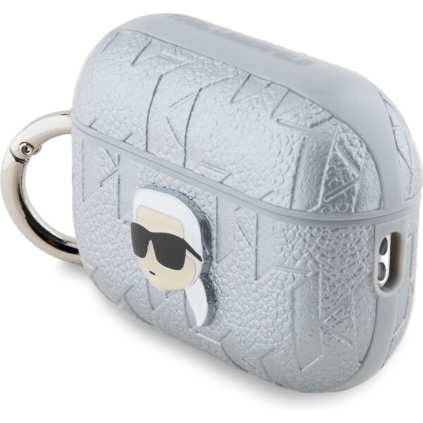 Karl Lagerfeld PU Embossed Karl Head puzdro AirPods Pro 2 strieborné