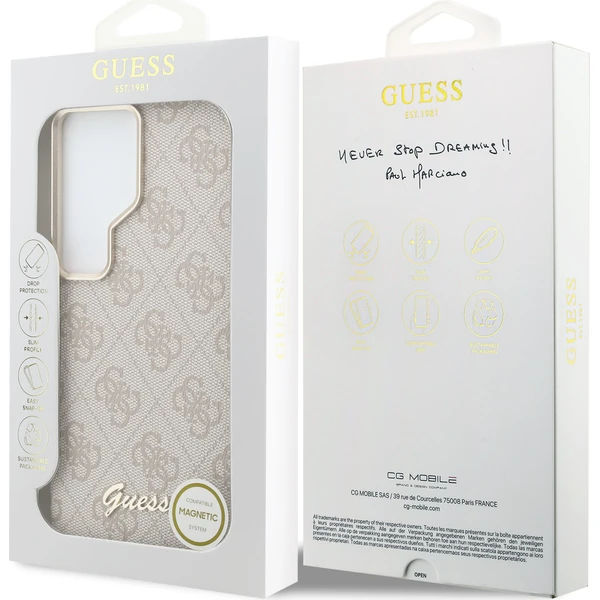Guess PU 4G Skript Kovové Logo Magnetický kryt Samsung Galaxy S26 Ultra ružový - Puzdra - Obrázok 58716b2737d046cab656055890ba8007
