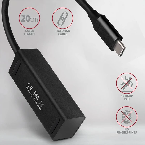 AXAGON HUEM1C 4x USB 3.2 Gen 1 MINI húb kovový kábel USBC 20cm - USB huby - Obrázok 597HF00101