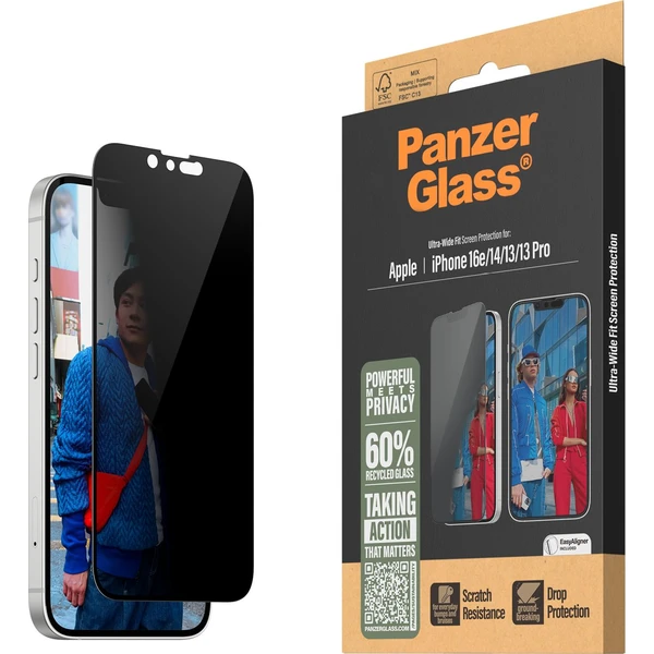 PanzerGlass® Privacy Apple iPhone 17e/16e/14/13/13 Pro s inštalačným rámčekom - Ochranné fólie a sklo - Obrázok 59GD000J01