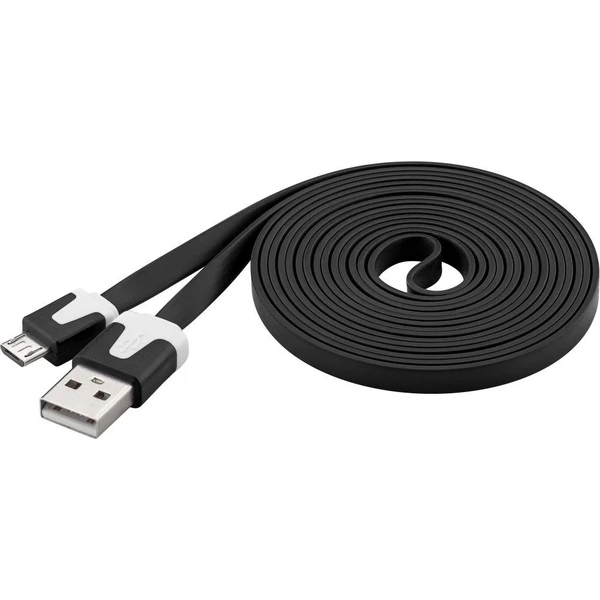 PremiumCord USB-A/MicroUSB plochý napájací kábel 2m čierny - Káble a redukcie - Hlavný obrázok