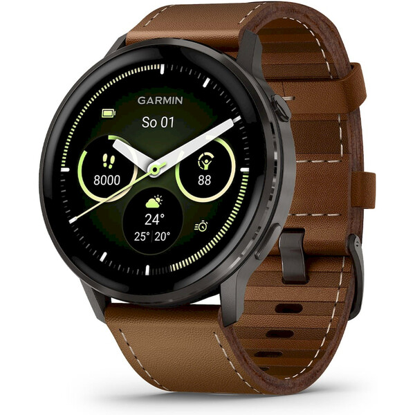 E-shop Garmin Venu 4 (45 mm) Slate / Čierny silikónový remienok a Hnedý kožený remienok