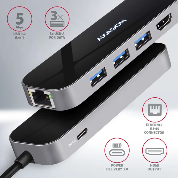 AXAGON USB hub 3x USB-A, HDMI, RJ-45 kábel USB-C - Dokovacie stanice - Obrázok 5B13G00101