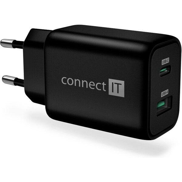 CONNECT IT Wanderer2 GaN nabíjací adaptér 1×USB-C + 1xUSB-A čierny 33W PD