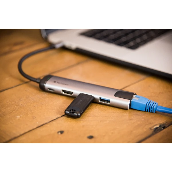 Verbatim USB-C Multiport HUB, 2x USB 3.0, 1x USB-C, HDMI, LAN dokovacia stanica šedá - Dokovacie stanice - Obrázok 5COR000301