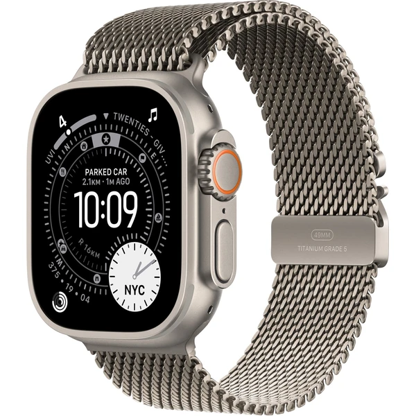 Apple Watch Ultra 3 (2025) 49mm Prírodný titán s prírodne titánovým milánskym ťahom L - Inteligentné hodinky - Hlavný obrázok