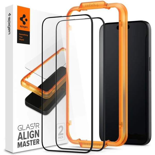 Spigen Glass tR AlignMaster 2 Pack tvrdené sklo iPhone 15 Pro Max čierne - Ochranné fólie a sklo - Hlavný obrázok