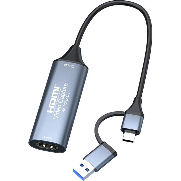 PremiumCord HDMI capture/grabber USB-A/USB-C sivý - Záznamové zariadenia - Hlavný obrázok