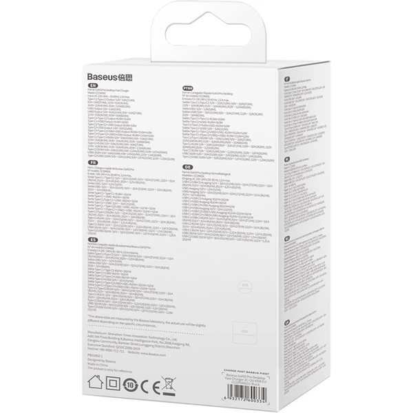 Rýchlonabíjačka do siete Baseus GaN3 Pro, 2x USB-C, 2x USB 65W čierna - Nabíjačky - Obrázok 5GGE000L01