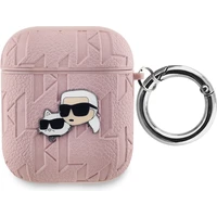 Karl Lagerfeld PU Embossed Karl and Choupette Heads Puzdro pre AirPods 1/2 Pink - Puzdra