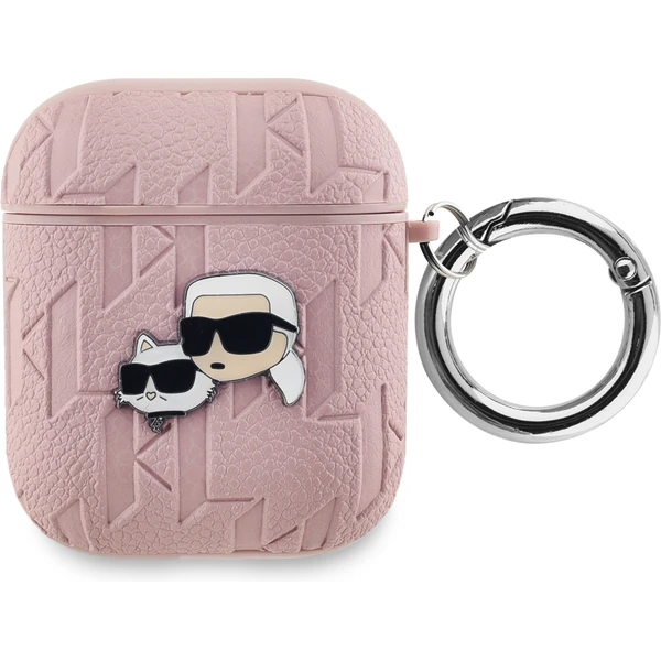 Karl Lagerfeld PU Embossed Karl and Choupette Heads puzdro AirPods 1/2 ružové - Puzdra - Hlavný obrázok