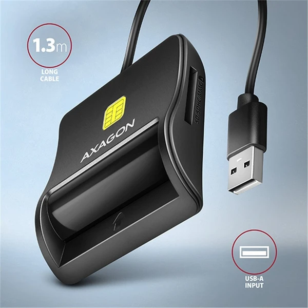 AXAGON CRE-SM3SD, USB-A FlatReader 4-slot čítačka Smart card (eObčanka) + SD/microSD/SIM, kábel 1.3  - Čítačky čipových kariet - Obrázok 5QS6000701