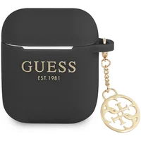 Guess 4G Charm Silikónové Puzdro pre Airpods 1/2 čierne - Puzdra
