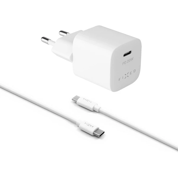 FIXED Mini nabíjačka s USB-C a USB-C/USB-C káblom, PD, 1 m, 20W, biely - Nabíjačky - Obrázok 5a5131628369468187421832e70d37a3