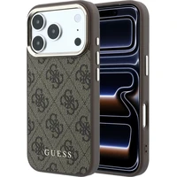 Guess PU Leather 4G Gold Frame MagSafe kryt iPhone 18 Pro hnedý - Puzdra