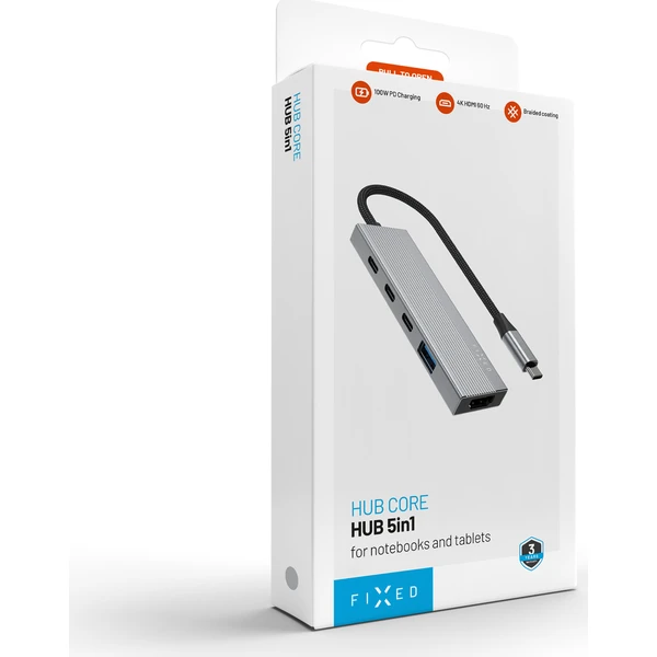 FIXED 5-portový hliníkový USB-C HUB Core, pro notebooky a tablety, 100W, PD 3.0, vesmírně šedý - USB huby - Obrázok 5b1292eee8514b09ac478a21c56922a5