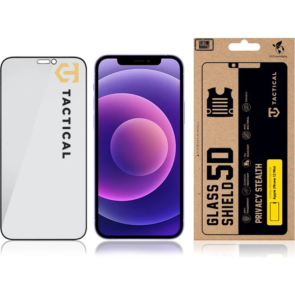Tactical Glass Shield Privacy Stealth 5D sklo Apple iPhone 12 Mini čierne - Ochranné fólie a sklo - Obrázok 5b225fe17f7046978198dc80827699a1