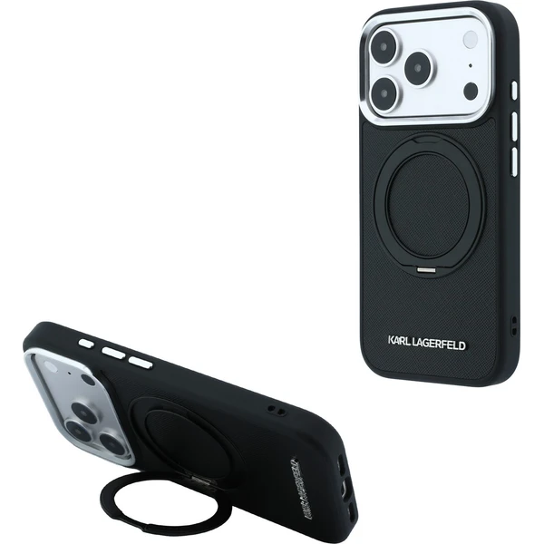 Karl Lagerfeld PU Saffiano Ring Stand MagSafe kryt iPhone 18 Pro Max černý - Puzdra - Hlavný obrázok