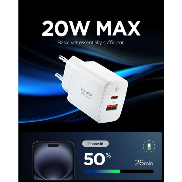 Spigen Essential EE202EU (20W) USB-C/USB-A nabíjačka biela - Nabíjačky - Obrázok 5bd9bd1a25ae4e4eb88e84f4e55eaad6