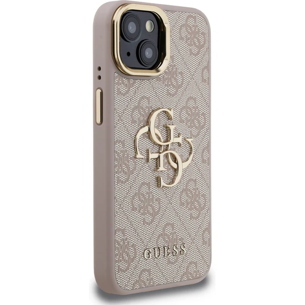 Guess PU 4G Metal Logo Stand Camera Frame kryt iPhone 15 ružový - Puzdra - Obrázok 5d5abf3fc7254f65b079fb18ab1574c5