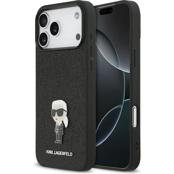 Karl Lagerfeld Fixed Glitter Metal Ikonik kryt iPhone 17 Pro Max čierny - Puzdra - Hlavný obrázok