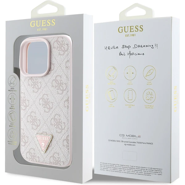 Guess PU 4G Strass Triangle Metal Logo kryt pre iPhone 16 Pro ružový - Puzdra - Obrázok 5e0139964fb74dc49b990677f8b40497