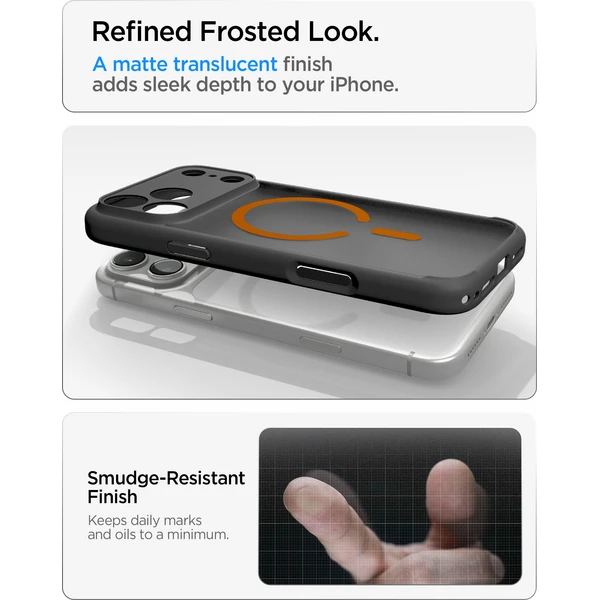 Spigen Ultra Hybrid MagSafe kryt iPhone 18 Pro/17 Pro frost black orange - Puzdra - Obrázok 5e348af212e64f6195c680af10205ccb