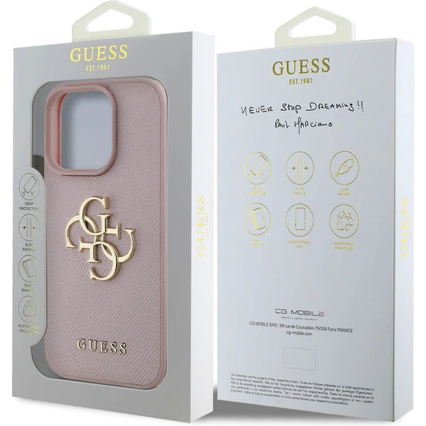 Guess PU Grained 4G Metal Logo kryt iPhone 15 Pre ružový - Puzdra - Obrázok 5e39f4e8dde348afae32e147078a3cba