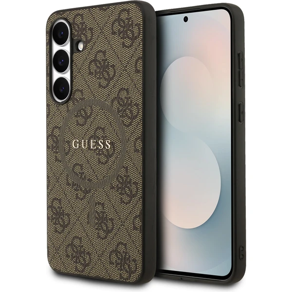 Guess PU Leather 4G Colored Ring MagSafe Zadný Kryt pre Samsung Galaxy S25 FE hnedý - Puzdra - Hlavný obrázok
