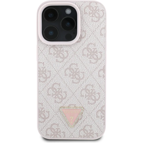 Guess PU 4G Strass Triangle Metal Logo kryt pre iPhone 16 Pro ružový - Puzdra - Obrázok 5f42124629d94870ade791ec35d8839c