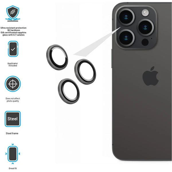 FIXED Sapphire Camera Glass ochranné sklá Apple iPhone 15 Pro/15 Pro Max strieborná - Ochranné fólie a sklo - Obrázok 5f879b73b95049f4a4c6bf1948f2ee23