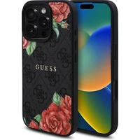 Guess PU Leather 4G Roses MagSafe kryt iPhone 16 Pre čierny - Puzdra