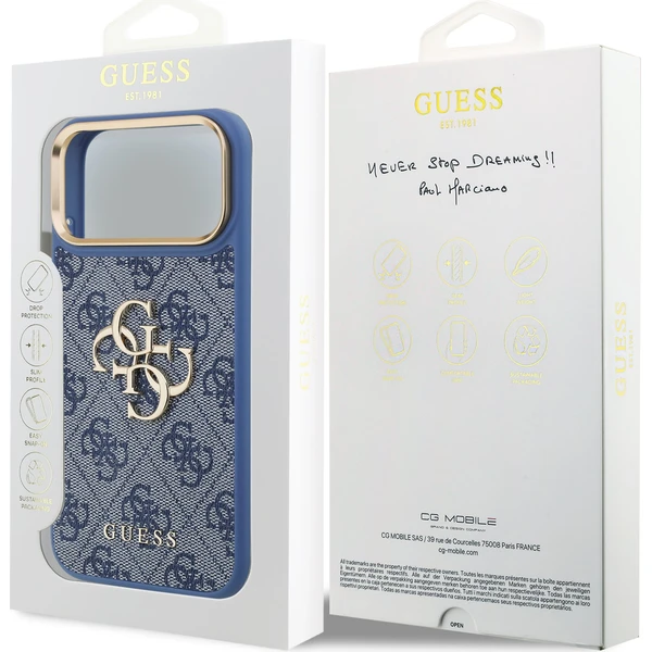 Guess PU Leather 4G Metal Logo Gold Frame Zadný Kryt pre iPhone 18 Pro Max Blue - Puzdra - Obrázok 60560647d6934a9f8279daad4c6e5e72