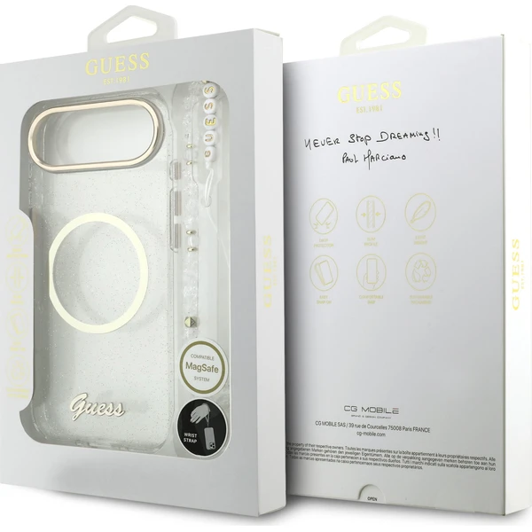 Guess IML Glitter Script Strap MagSafe kryt iPhone Air priehľadný - Puzdra - Obrázok 607dff46d9074df3851f97870296f06d