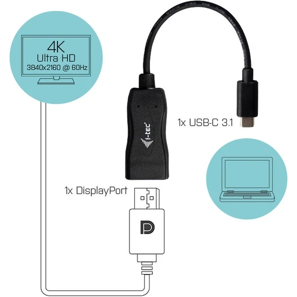 i-tec USB-C/DisplayPort redukcia 4K čierna - Káble a redukcie - Obrázok 60DA000501
