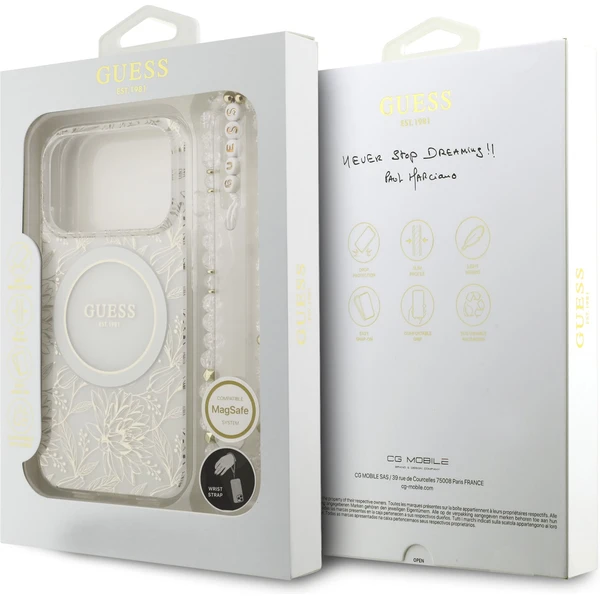 Guess IML Flowers Allover Strap MagSafe kryt iPhone 17 Pro biely - Puzdra - Obrázok 60db2488d699455db4613804e74d234a