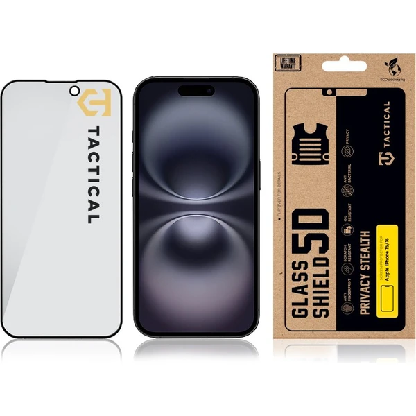 Tactical Glass Shield Privacy Stealth 5D sklo Apple iPhone 15/16 čierne - Ochranné fólie a sklo - Obrázok 61133a9b608244f7872033baa73f32c6