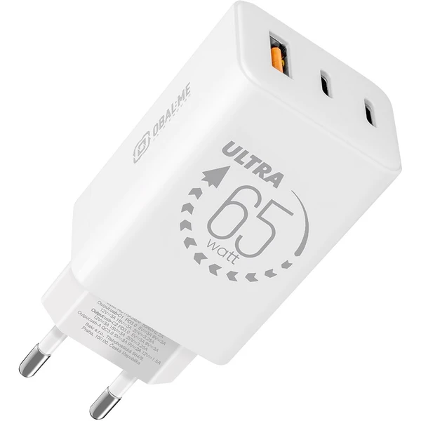 OBAL:ME GaN 65W nabíjačka USB-A/2x USB-C biela - Nabíjačky - Hlavný obrázok