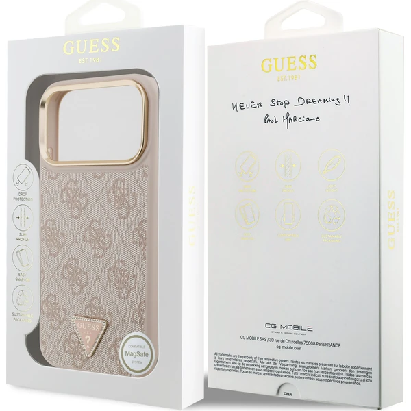 Guess PU Leather 4G Strass Triangle Logo Gold Frame MagSafe Zadný Kryt pre iPhone 18 Pro Max Pink - Puzdra - Obrázok 61a3e4720f024f6b9f12a76459160f8d