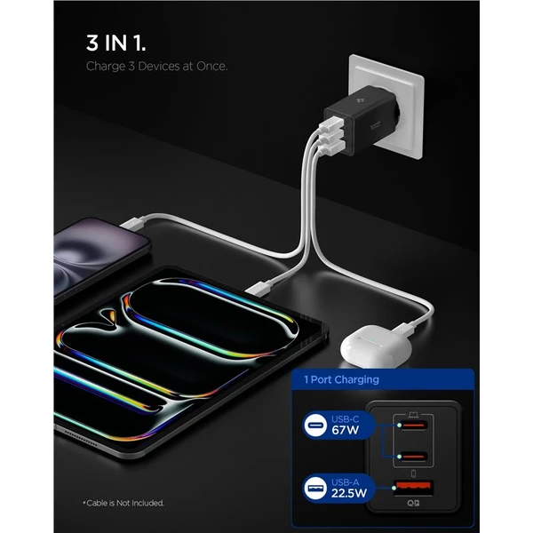 Spigen Essential 67W USB-C/USB-A nabíjačka (EE673EU) čierna - Nabíjačky - Obrázok 61ab494b716847329f2f9a52fc495f0f