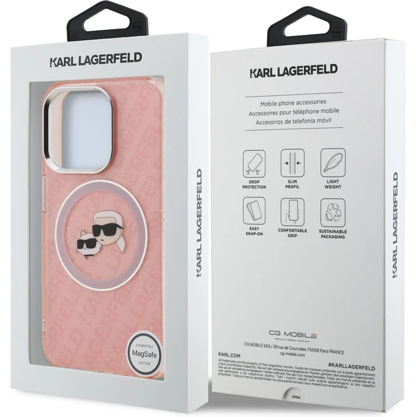 Karl Lagerfeld IML K&CH Heads Repeated Logo MagSafe kryt iPhone 15 Pre ružový - Puzdra - Obrázok 620167c964e949b2845ede3e538461bb