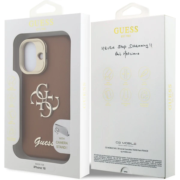 Guess PU Grained 4G Logo Stand Camera Frame kryt iPhone 16 hnedý - Puzdra - Obrázok 62035e5a88b14379ac6b9134cf1df5c7
