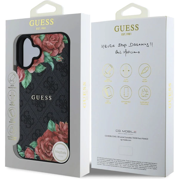 Guess PU Leather 4G Roses MagSafe kryt iPhone 16 čierny - Puzdra - Obrázok 624706bd236445c9970f1446758f795c