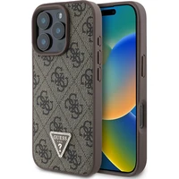 Guess PU 4G Strass Triangle Metal Logo kryt pre iPhone 16 Pro Max hnedý - Puzdra