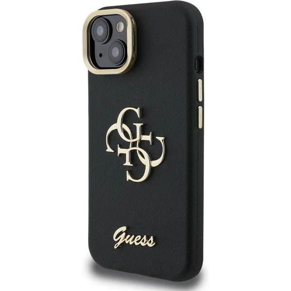 Guess PU Grained 4G Logo Stand Camera Frame kryt iPhone 15 čierny - Puzdra - Obrázok 6290b8128afc4b358cc330a96a5488b4