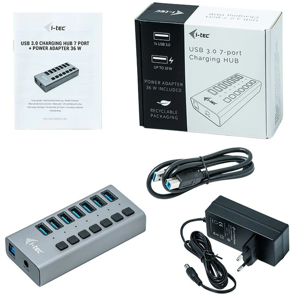 i-tec USB 3.0 Charging HUB 7 Port + Power Adapter 36 W - USB huby - Obrázok 629B000501