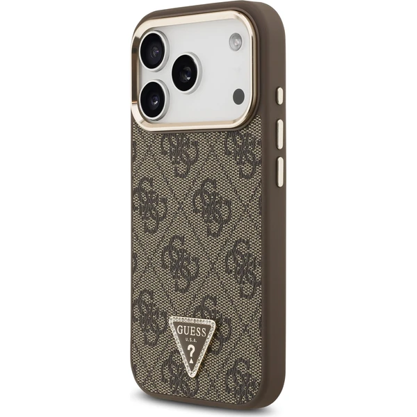 Guess PU Leather 4G Strass Triangle Logo Gold Frame MagSafe Zadný kryt pre iPhone 18 Pro Brown - Puzdra - Obrázok 62a3735fb8e0468bbd559b78779f280b