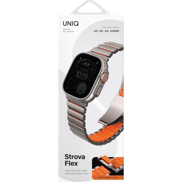 UNIQ Strova Flex titanový remienok pre Apple Watch 49/46/45/44mm Titanium Silver/Volt Orange - Remienky - Obrázok 62f3c84ea6e04a0ca66ded6a7a5a88aa