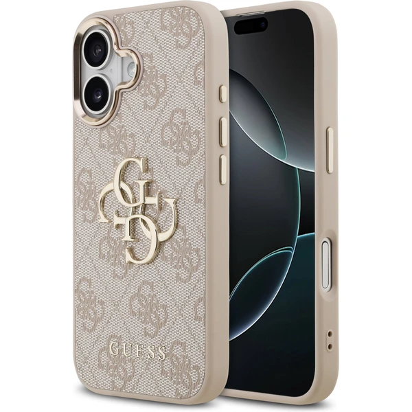 Guess PU Leather 4G Metal Logo Gold Frame MagSafe kryt iPhone 17 ružový - Puzdra - Hlavný obrázok